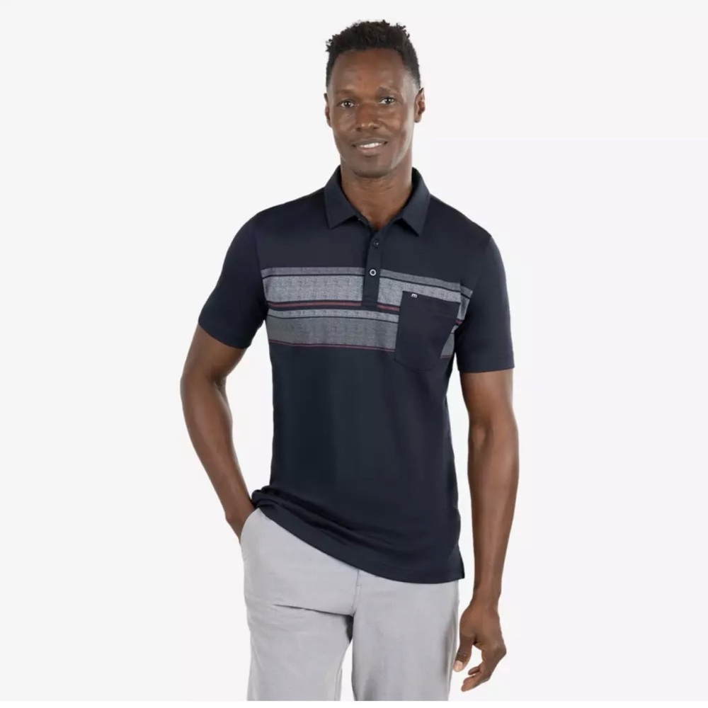 Travis Mathew Cape York Men's Short Sleeve Golf Polo Shirt Stripes Size Medium
